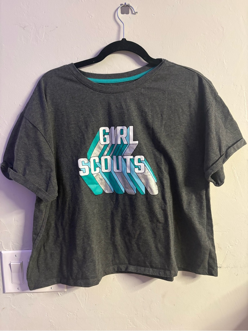 Official Girl Scouts Women’s Tee Size L Retro Graphic Heather Gray